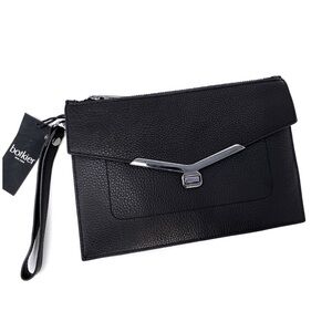 Botiker Wristlet Clutch Valentina Medium Clutch Black Leather Silver New NWT